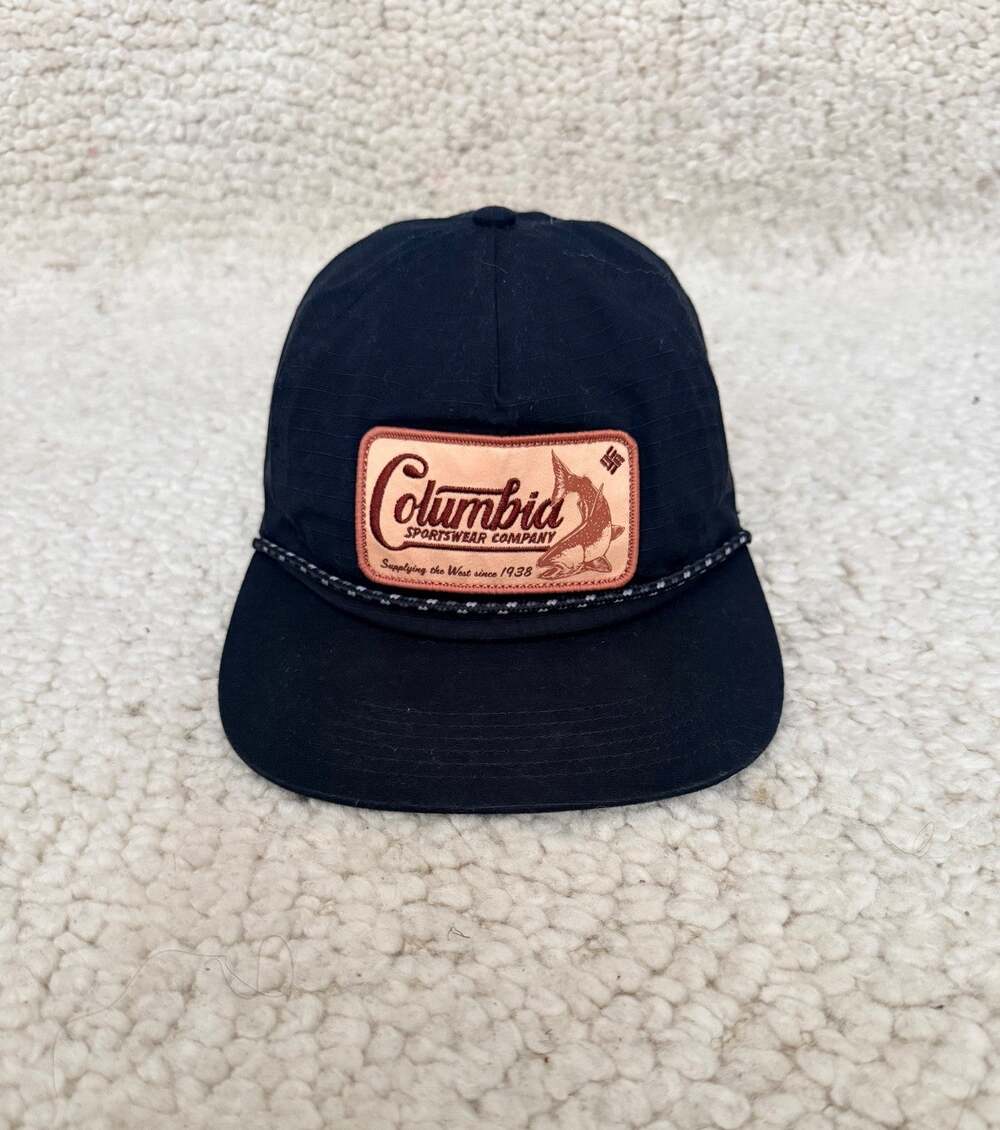 Columbia Fishing Rope Hat Black Snapback Trout Patch Outdoor Cap 2070981